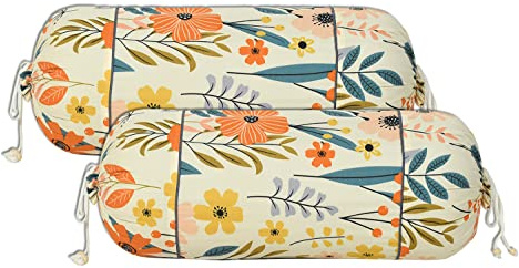 Kuber Industries Nackenrollenbezug aus Baumwolle, Blumenmuster, 40,6 x 81,3 cm, cremefarben, 2 Stück
