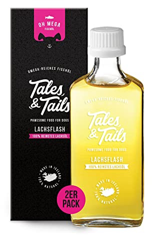 Tales & Tails Lachsöl mit Omega 3 für Hunde - Lachsflash | Ohne Künstliche Zusätze | Lachsöl für Hundefutter | 2X 240ml