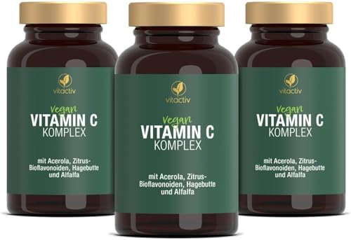 VITACTIV Vitamin C 1000 mg Complex + Acerola im 3er Pack, hochdosiertes Vitamin C mit zeitverzögerter Abgabe, zur Normalisierung des Immun- und Nervensystems, mit Acerola-Kirsche (300 Tabletten)