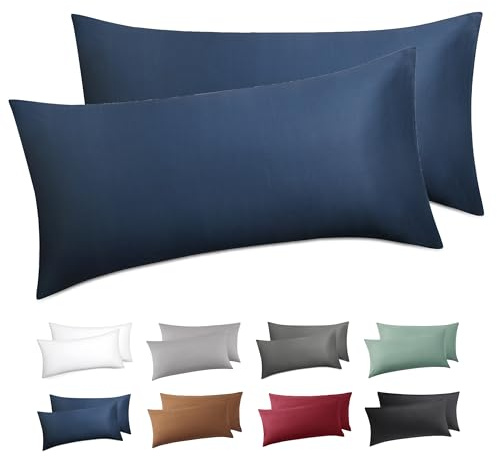 BEDSURE Kissenbezug 40 x 80 2er Set - 100% Baumwolle Kopfkissenbezug 40x80, Kissenbezüge mit Reißverschluss, Kissenhülle - Weich Atmungsaktiv und Langlebig, Oeko-TEX Zertifiziert, Blau | Kopfkissenbezug 40 x 80 mit Reißverschluss, Kissenhülle Weich Sicher Atmungsaktiv, Hautfreundlicher Komfort, OEKO-TEX Cert.