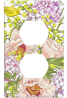 Lila und gelbe Blumen-Duplex-Steckdosen-Wandplatte, elektrische Steckdosen-Abdeckplatte, klassische Gebäude-einzelne Duplex-Steckdosen-Wandplatte/Schalter-Platte/Abdeckung