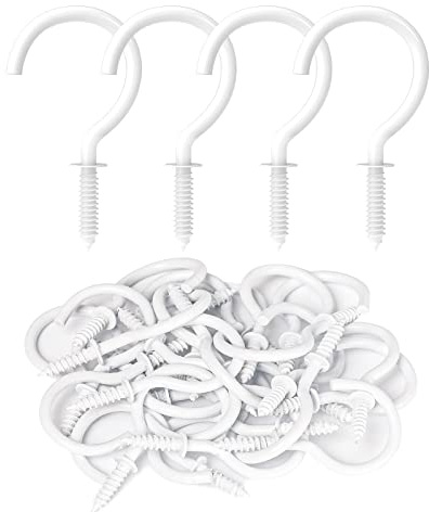 RELBRO Screw Hooks, 1-1/4 Inch Metal Screw in Cup Hooks, White, 50 Pcs