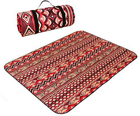 DOTBUY-SHOP Picknickdecke Wasserdicht, Campingdecke Stranddecke Wärmeisoliert Maschinenwaschbar Faltbar Picknickmatte, für Outdoor Strand Campen Wandern Ausflüge (indischer Stil,200x200cm)