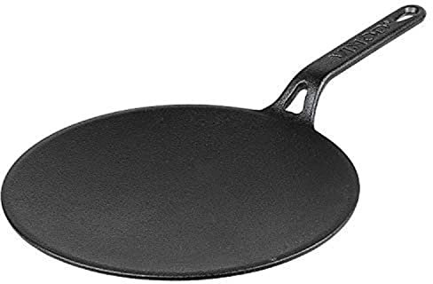 Legacy - Sartén para crepes de hierro fundido pre-sazonado, sartén Dosa, utensilios de cocina para uso en interiores y exteriores, plancha plana Tawa, Chapati Roti Dosa Tawa Tava de 26 cm con mango