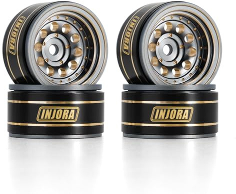 INJORA 1.0 Beadlock Wheel Rims Black Coating Brass Rims for 1/24 1/18 RC Crawler Car Axial SCX24 AX24 TRX4M FCX24
