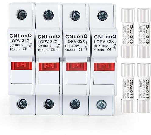 Jadeshay Solar PV Sicherung, 4 Stück 1P DC1000V Solar PV Sicherungshalter mit Licht 10 x 38 mm Photovoltaik Sicherungshalter mit 15A Sicherung