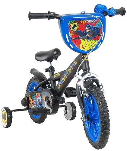 albri bicicletta da 12 pollici Batman, con stabilizzatori laterali, borraccia e scudo anteriore personalizzato. Made in Italy