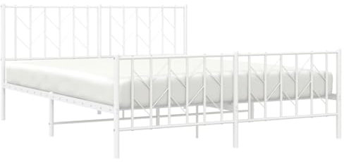 vidaXL Bettgestell, Bettrahmen mit Kopfteil Fußteil, Bett Gästebett mit Stauraum, Metallbett Doppelbett Schlafzimmerbett, Weiß 160x200cm Metall