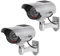 ERWEY 2 cámaras falsas solares falsas de vigilancia CCTV con luz LED intermitente de seguridad, color plateado