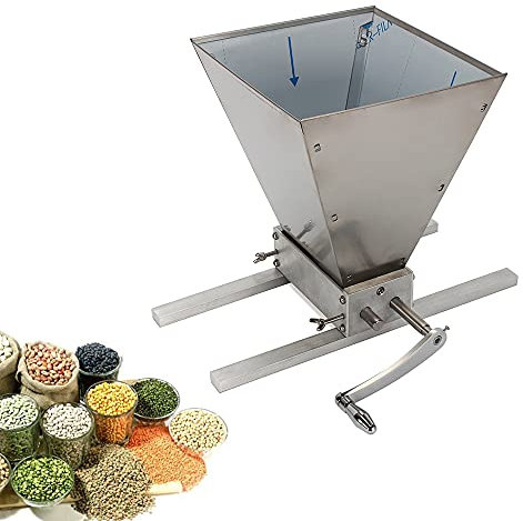 Begoniape Getreidemühle Schrotmühle Gerstenbrecher aus Aluminium Malzmühle Flockenquetsche Barley Grinder Manual Grain Grinder Handschleifer mit 2 Rollen und 4L Edelstahl Trichter