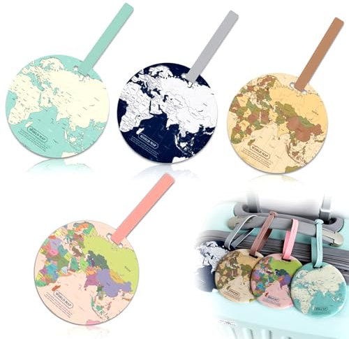 Kofferanhänger, 4 Stück Gepäckanhänger Vintage Weltkarten Adressanhänger Koffer Luggage Tag Namenschild ID Reisezubehör für Reisetaschen, Koffer, Rucksäcke, Handtasche
