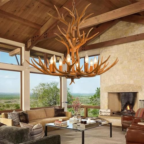 Kronleuchter Hartshorn Kreative Beleuchtung Retro Horn Kristallleuchte 8 Lampen Bauernhouse Antler Höhenverstellbare Leuchte Zimmerdecke E14 Sockel für Haushaltsgeschäft Kaffeebar Hängeleuchte