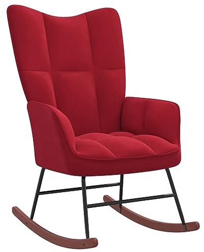 Homgoday Schaukelstuhl aus Samt, Rot, Weinrot, nordische Stühle, Wohnzimmer, Küche, Esszimmer, modern, ohne Fußstützen