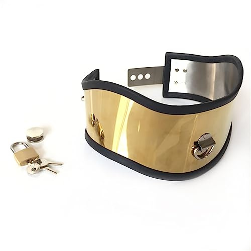 Soarvlorfy Edelstahl Slave Halsband mit Vorhängeschloss BDSM Bondage Halsbänder Keuschheit Zurückhaltung Neck Kragen für Männer Frauen Rolle Spielen Fetisch Sexspielzuege,Gold,14cm