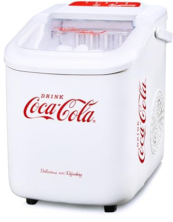 Machine à glaçons Salco Coca-Cola – Fabricant de glaçons avec 2 tailles de glaçons – Design rétro rouge – Machine à glaçons portable pour cocktails, boissons et soirées (10 kg par 24 heures - Blanc)
