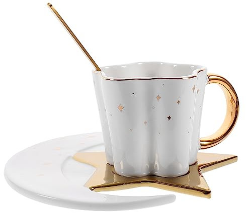 Amosfun Elegante Tazza Da Caffè Placcata in Oro Con Tazza Da Tè A Forma Di Fiore Set Di Tazze in Ceramica Bianche Da 120 Ml Per Casa Ufficio Bar