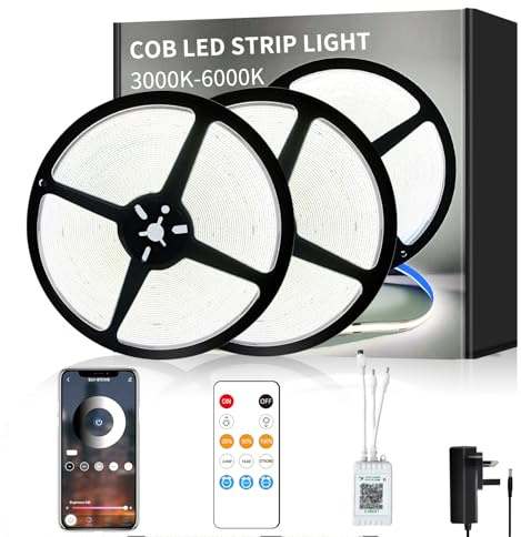 Yeewhale COB LED Strip Lights 6000K 30M 24V Dimmable White LED Strip Kit | with Remote and app Control and UKCA Power Supply LED Tape Lights for DIY Home Decoration(2 Rolls of 50ft)