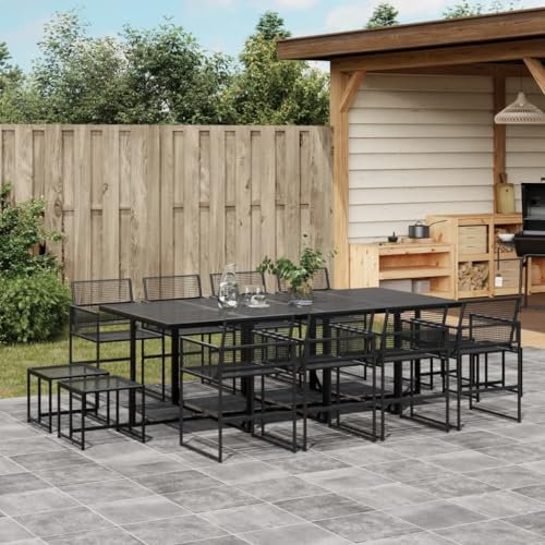 Homgoday Set da pranzo da giardino 13 pezzi rattan sintetico nero, sedia tavolo cucina esterno terrazza patio balcone mobili tipo 1