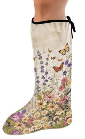 Rnyleeg Leg Cast Cover for Women Butterfly Daisy Lavender Pattern Large Size Cast Cover for Foot Plaster Cast Cover for Broken Leg Easy to Use