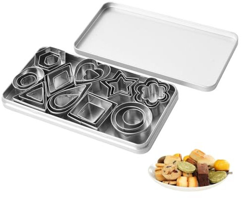 FUZVOL 30 PCS Cookie Cutter Set Stainless Steel Biscuit Cutters Small Pastry Cutters-Star, Flower, Hexagon, Round, Heart, Square, Triangle, Oval, Raindrop, Rhombus Shape for Party Baking