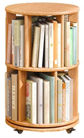 RKJDMSWJ (:360° Rotating Bookshelf, Rolling Bookcase Tower, Solid Wood Display Storage Rack with Brake Wheels, Round Corner Book Shelf Organizer, for Bedroom, Living Room, Study Room(Wood,2 Tier