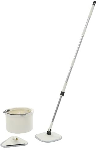 360° gedreht Wischmopp Set mit Eimer und 2 Arten von Moppköpfen 5 Mop-Reinigungstücher 2-Kammer-System für Schmutz- & Frischwassertrennung Auswringfunktion für verschiedene Oberflächen wie Laminatböde