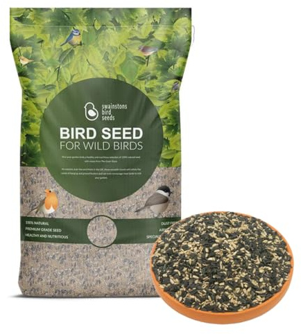 Swainston Bird Seed Super Suns Mix 15kg. High Grade Mix of Black Sunflower Seeds and Sunflower Hearts Bird Food for Wild Birds. Nutrient-Rich Wild Bird Seed for All Feeders - Recyclable Packaging