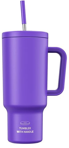 CCN Borraccia con Cannuccia, tazza termica da 1,2 l, mantiene il calore per 10 ore e si raffredda per 34 ore, thermos senza BPA, bicchiere in acciaio inox con cannuccia, impermeabile al 100%, Viola