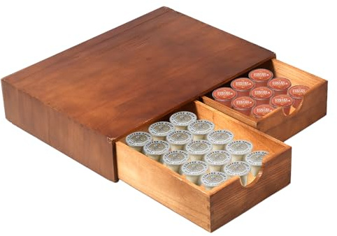 Wooden Coffee Pod Storage Holder Space Saving Pod Drawer Dispenser Multi-Purpose Coffee Machine Stand Tea Bag Storage Box Desk Organizer Drawers for Kitchen Counter Espresso