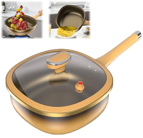 TTCHANG 12in Titanium Alloy Non-Stick Pot with Lid, Titanium Hammered Pan Pro, Multi-Purpose Deep Saute Pan with Steamer Basket, for Frying Eggs, Stir-frying, Stewing, Braisin,With lid