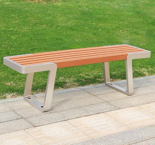 Banco de jardín de 3 plazas, madera maciza y metal, banco de parque rústico con mecanismo de acero inoxidable (capacidad de carga de 300 kg) para césped, cabañas y terrazas