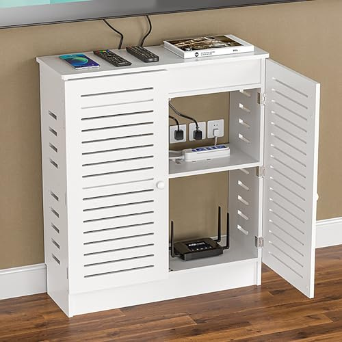 Floor Standing Router Storage Box Modem WiFi Router Storage Cabinet, Power Strip and Cable Management Hider Organizer Router Cabinet(White,60 * 80 * 25cm/23.6 * 31.5 * 9.8in)