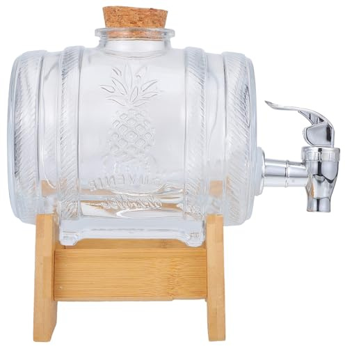 WEKADRIN Glass Wine Barrel Dispenser 2lb with Sealing Lid Bamboo Stand Tap Practical Drink Barrel for Home Kitchen Beverage Serving and Wine Storage