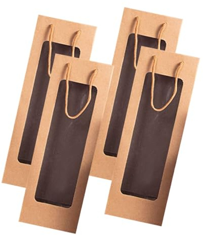 VANZACK 4 Stück Kraftpapier Weintragetaschen mit Sichtfenster und Griffdesign Stilvolle Weintüten für Flaschen für Hochzeit und Party