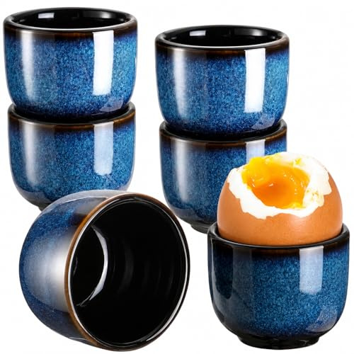 PjuQow 6 Stück Eierbecher Porzellan, Eierbecher Keramik mit Verlauf, Lustige Eierbecher Schwarz Matt, Eierbecher Keramik, Elegantes Frühstücksset, Hochwertige Eierbecher für Tischdekoration
