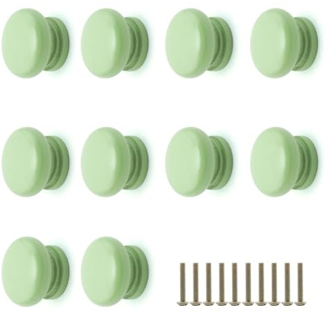 ATTEEFI 10 Stück Knauf für Schrank, Grün Knöpfe für Kommode, Durchmesser 32,5 mm Schrank Griffe, Rund Möbelknauf, für Schränke, Schubladen, Schminktische, Kleiderschränke