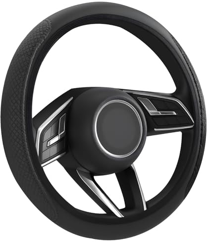 Flintronic Funda Volante Coche Universal, Cubierta Volante Coche, Accesorios Coches Interior, Funda Volante Cuero Poli-Piel, Antideslizante, con un Diámetro de 36-38 cm - Negro