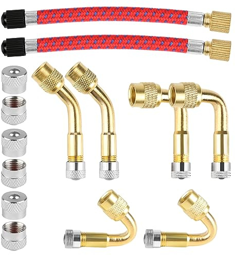 FAMCUCHE Ventilverlängerung Autoventil Set, 2 Stück 120mm Ventilverlängerung, Autoventil Adapter 45° 90° 135° Winkelventil, 6 Metall Ventil Verlängerung Für Automobile Und Motorräder