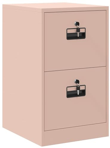Teenpull arkivskåp rosa av kallvalsat stål 44 x 50 x 74,5 cm med 2 lådor, kamlås och utdragbara hyllor, kompakt förvaringsutrymme för kontor, sovrum, hall