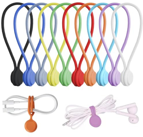Shengxi 10 Piezas Bridas para Cables Sujetacables Reutilizables, Bridas Magnéticas de Silicona Magnéticos Organizador Multipurpose, Administrador de Cables USB para Oficina Hogar Viajes