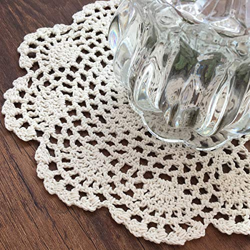 Gracebuy Pack of 4PCS Beige 7 Inch 100% Cotton HANDMADE Crochet Lace Placemats Coasters