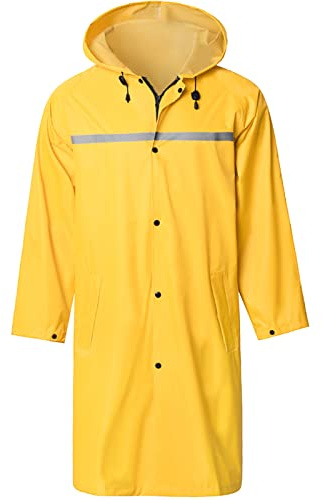 SaphiRose Mens Long Hooded Safety Rain Jacket Waterproof Emergency Raincoat Poncho (Yellow, L)