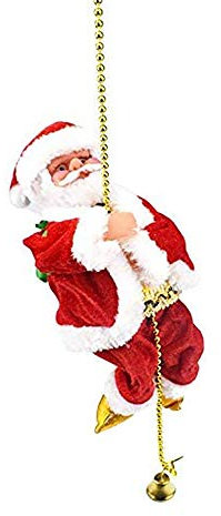 POFET Electric Animated Climbing Santa Claus on Beads Chain Musical Moving Figure Christmas Ornament