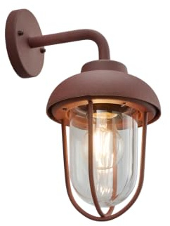 meineWunschleuchte Außen-Wandleuchte in Rostoptik Vintage Wandlaterne | mit E27 LED, Höhe 33cm, Aluminium mit Glas, Schutzklasse IP44, Fassadenbeleuchtung Hauswand, Außenlaterne hängend