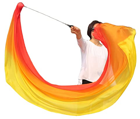 Winged Sirenny 230cm Bauchtanz Seidenschleier Poi Bälle mit Leichter Seidenschleier & Edelstahlseil für Bauchtanz, Tribal Dance, Flow-Kunst, Aufführungen & Anbetungstanz, 1 Stück (Feuer)