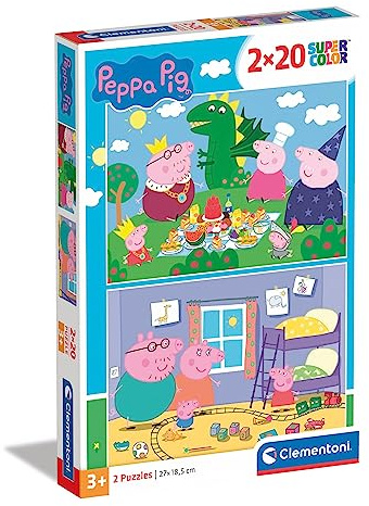 Clementoni 24778 Supercolor Peppa Pig – Puzzle 2 x 20 Teile ab 3 Jahren, buntes Kinderpuzzle mit besonderer Leuchtkraft & Farbintensität, Geschicklichkeitsspiel für Kinder