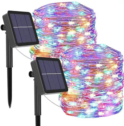 [2 Stück] Solar Lichterkette Aussen Solarlichterkette, 12M 120 LED Lichterketten Außen Wasserdicht KupferDraht 8 Modus Solarlichterkette Deko für Garten, Terrasse, Tor, Hof, Hochzeit, Party (Bunt)