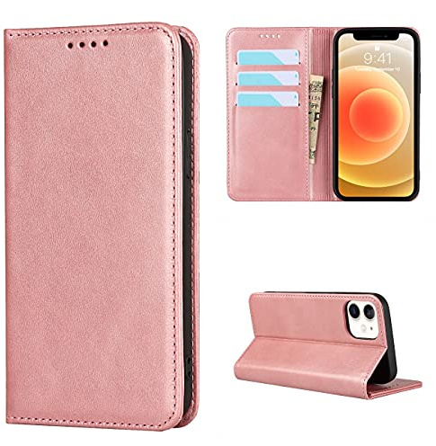 Copmob Cover iPhone 12 Mini,Flip Portafoglio Custodia in Pelle,[4 Slots][Supporto Stand][Chiusura Magnetica],Custodia Cover Case Libro per iPhone 12 Mini - Oro Rosa