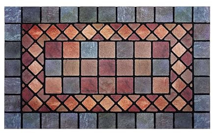 Nicoman Tile Heavy Duty Boot Scraper Doormat, Non-Slip Anti-Fatigue Eco-Friendly Rubber Indoor/Outdoor Door Mat, Rectangular (75x44cm), Blue Border