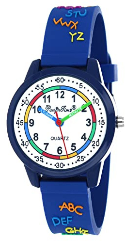 Pacific Time Kinder Armbanduhr Jungen Mädchen Kinderuhr Lernuhr ABC in 3D Silikonarmband blau Analog Quarz 20650
